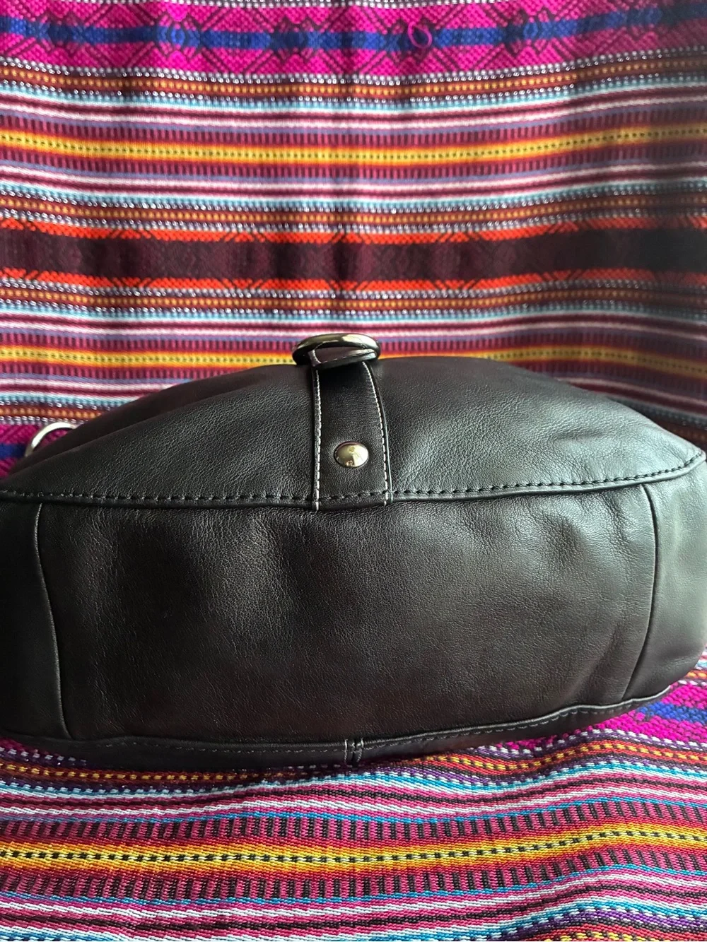 Coach Black Leather Crossbody with Silver Ring Detail